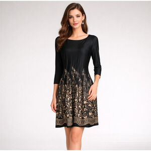 Shelby and Palmer Women's Midi Dress Large Black and Gold